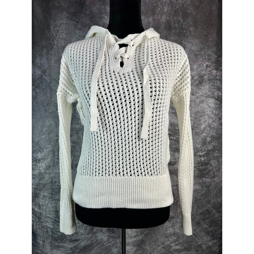 Gap Hoodie Sweater Womens XS (Fits S/M) Lace Up Open Knit Pointelle Pullover